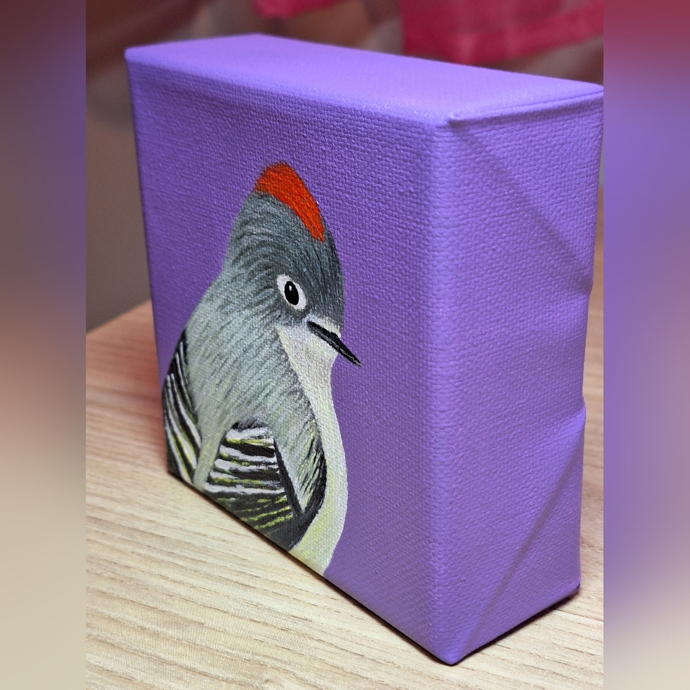 Hand-painted Ruby Crowned Kinglet Canvas Painting - Picture 5 of 8